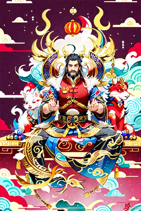  Chinese dragon, golden scales, clouds, beard, mystery, Laser eye，(\long wang ga mal)