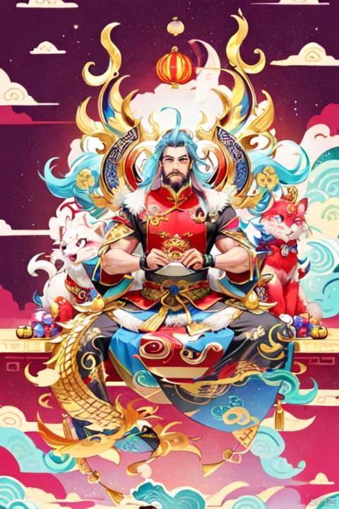  Chinese dragon, golden scales, clouds, beard, mystery, Laser eye，(\long wang ga mal)