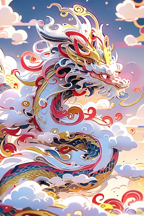Chinese dragon, golden scales, clouds, beard, mystery, Laser eye，(\long wang ga mal)
