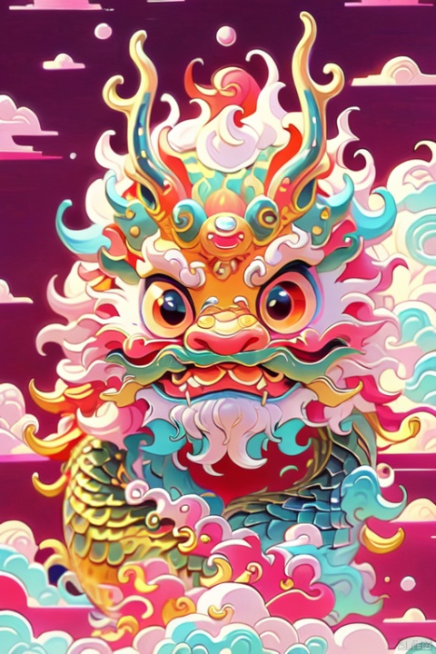 Chinese dragon, golden scales, clouds, beard, mystery, Laser eye，(\long wang ga mal)