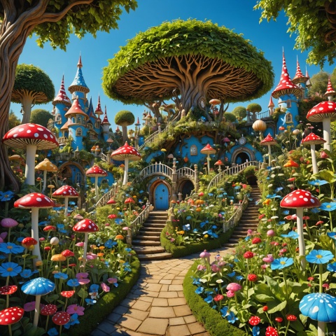 (wonderland:1),
(    Fairytale Garden 




,:1),
﻿
﻿
Blue sky,
No clouds,
,
best quality, masterpiece, high res, absurd res,
perfect lighting, intricate details,