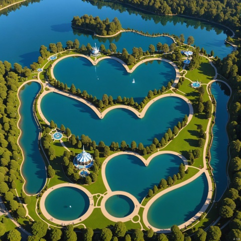 (wonderland:2),
Heart shaped lake,,
,Landscape Park,
﻿sea,
Blue sky,
No clouds,
Transparent waves,
﻿Water Park,
Waterfall,
,
best quality, masterpiece, high res, absurd res,
perfect lighting, intricate details,