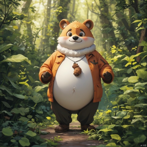  master piece, high quality, fat cute   cub   , with a belly, in the forest, fat,cute, wu,with a belly