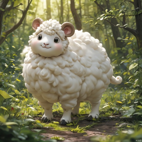  master piece, high quality, fat cute   lamb   , with a belly, in the forest, fat,cute, wu,with a belly