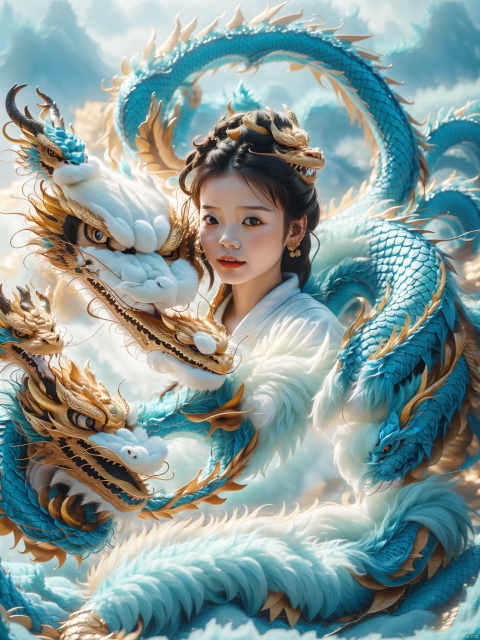  1girl, 5 years old, cute, photo, real, masterpiece, 32k, best quality, Chinese dragon,white