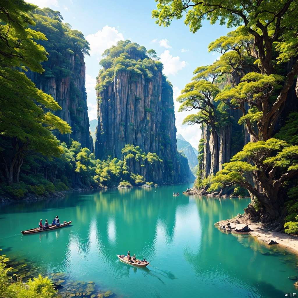 海景,沙滩,山水,碧蓝湖,(森林),花卉,树,草,竹子,春天,日照充足,阳光强烈,明暗对比,画面中的,8K的,高质量