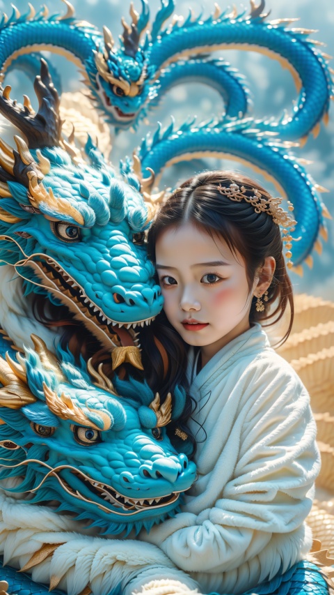  1girl, 5 years old, cute, photo, real, masterpiece, 32k, best quality, Chinese dragon,white