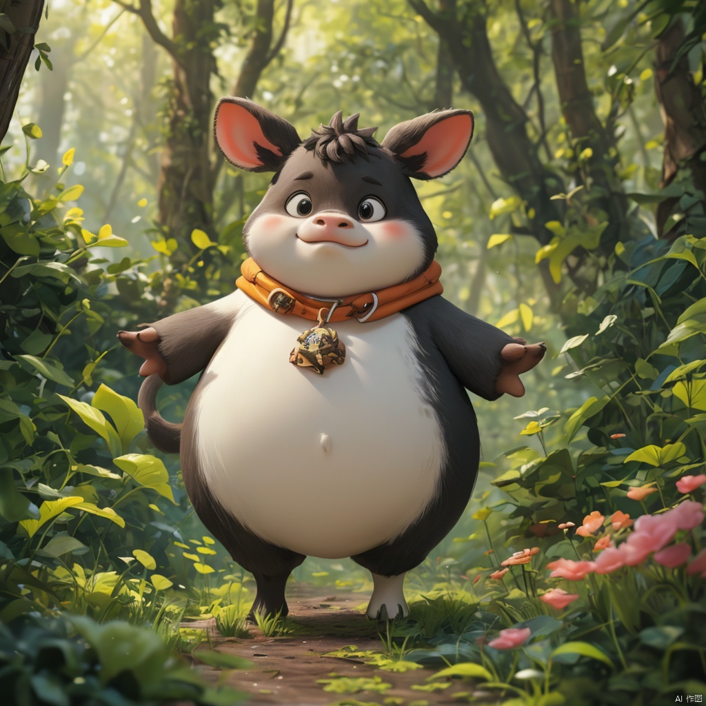  master piece, high quality, fat cute calf  , with a belly, in the forest, fat,cute, wu,with a belly