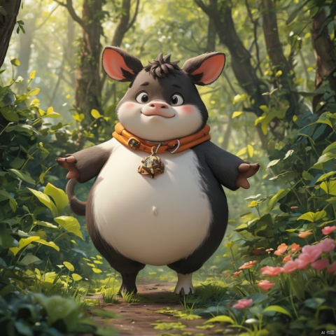  master piece, high quality, fat cute calf  , with a belly, in the forest, fat,cute, wu,with a belly