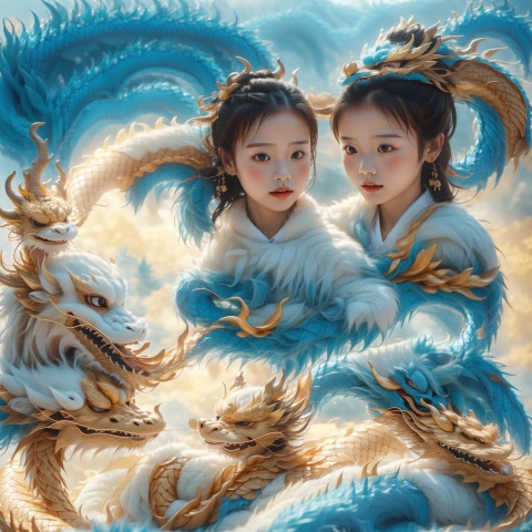  1girl, 5 years old, cute, photo, real, masterpiece, 32k, best quality, Chinese dragon,white.