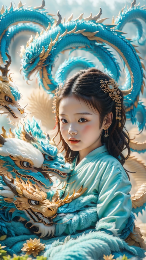  1girl, 5 years old, cute, photo, real, masterpiece, 32k, best quality, Chinese dragon,transparent