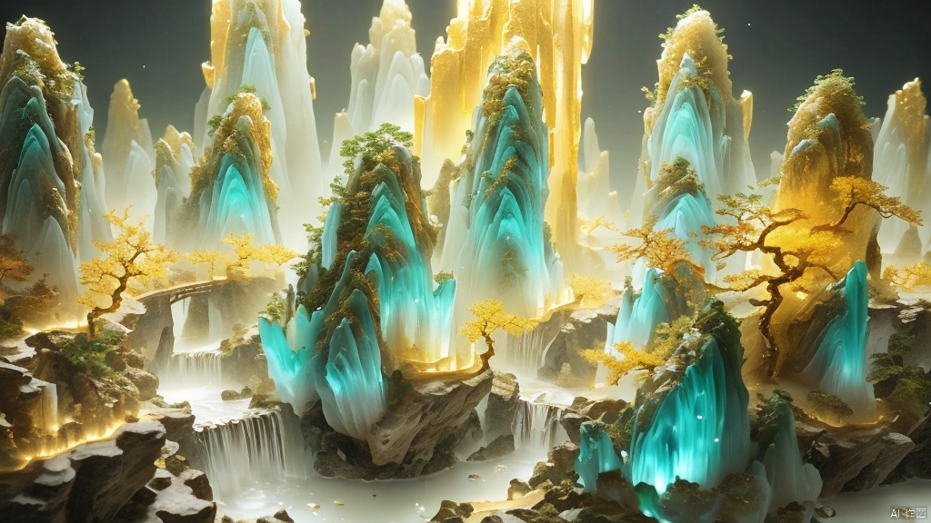  Micro landscape, Chinese Tang Dynasty landscape painting, Zen aesthetics, Zen composition, Chinese architectural complex, transparent quartz crystals, transparent mountains, glass luster, flowing luminous particles, macro lens, rich light, luminous mountains, steep mountains, minimalism, extreme details, unparalleled details, movie special effects, realism, 3D rendering, fine details,Countryside fields,Golden fluorescent river,,,,

