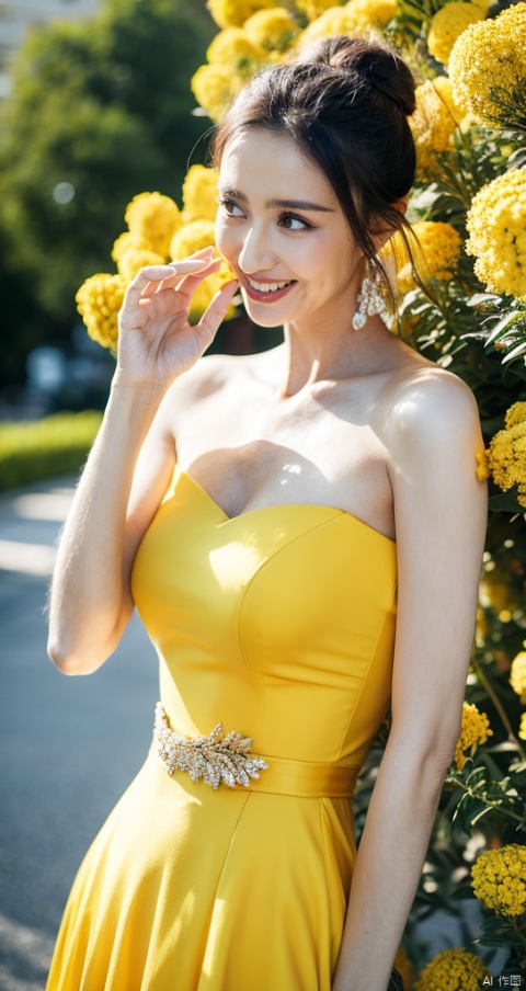  A sexy beauty with a bun, half-body portrait, standing in a sea of rapeseed flowers, charming eyes, sweet smile, surrounded by blooming yellow rapeseed flowers, forming a beautiful picture, high quality picture, full HD picture, 8K resolution, photorealistic, intricate details, sharp focus, vibrant colors, trending on ArtStation, trending on CGSociety, by Greg Rutkowski, Midjourney, Jeremy Mann, Antonio Moro, Ed Blinkey, Atey Ghailan, Studio Ghibli, heart professional majestic oil painting, popular on DeviantArt, concept art, artwork., lvshui-green dress, Light master, (\meng ze\)