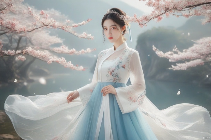  masterpiece, The best quality, 1girl, luxurious wedding dress, dreamy scene, white background, front viewer, looking at viewer, Flowers, romantic, Bride, Translucent white turban, UHD, 16k, , sparkling dress, yunbin, full_body, white stockings, , chinese dress,white dress,
chinese clothes,dress,white dress,floral print,china dress,blue dress,hanfu,long sleeves,print dress,robe,skirt,sleeveless dress,widesleeves, weddingdress, jinchen, see-through, tutult, qingsha, tutultb, xinniang