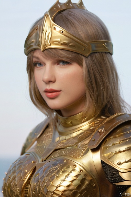  8k, best quality, real picture, intricate details, ultra-detailed, ultra highres, depth field,(photorealistic,realistic:1.2), masterpiece,photo of 1girl,knightgirl, detail face, golden Armor, Taylor Swift