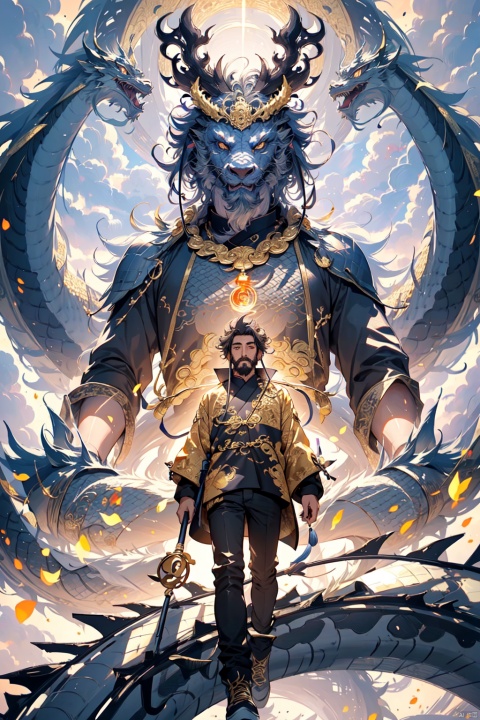  Chinese dragon, golden scales, clouds, beard, mystery, Laser eye，Eyes shining, there's a π element on the head, there's a π sign,(\long wang ga mal)