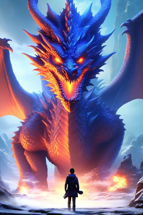  A sci-fi teenager with a dragon phantom behind him
