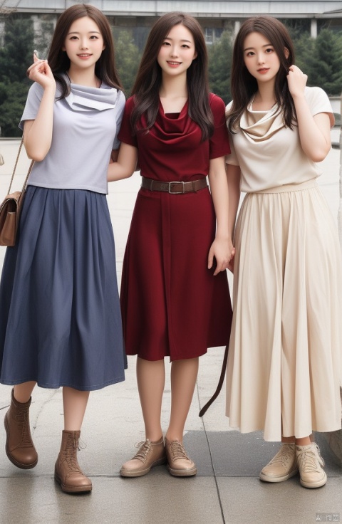  three girl;cowl;tall；clod
