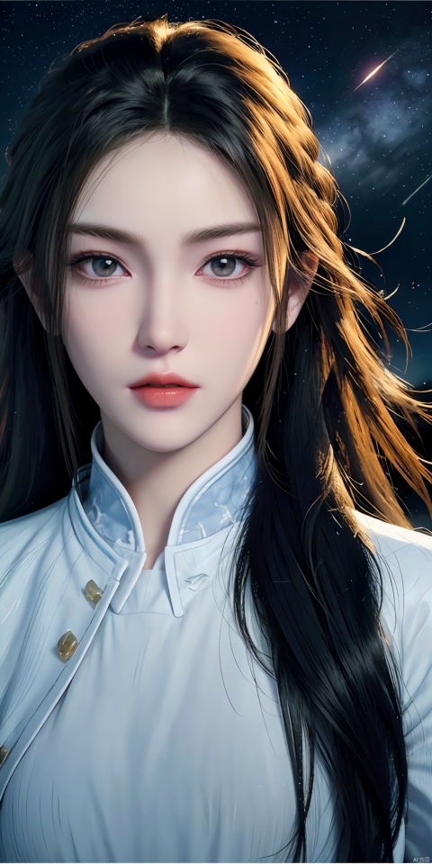 {{best quality}}, {{masterpiece}}, {{ultra-detailed}}, {illustration}, {detailed light}, {an extremely delicate and beautiful}, a girl, {beautiful detailed eyes}, stars in the eyes, messy floating hair, colored inner hair, Starry sky adorns hair, depth of field