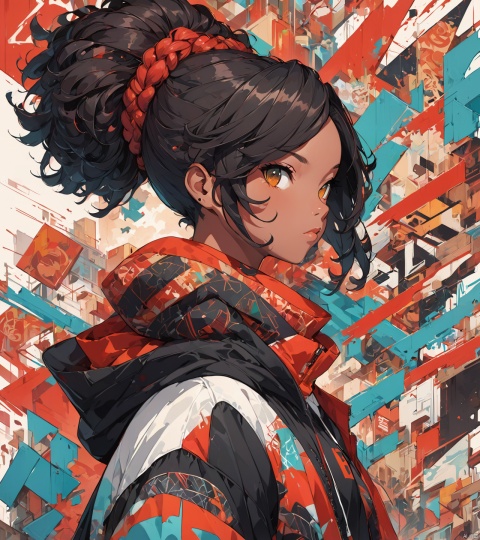 (masterpiece:1.1), (highest quality:1.1), (HDR:1.0), abstract 1998 african hairstyle hiphop girl by sachin teng x supreme, attractive, stylish, designer, black, asymmetrical, geometric shapes, graffiti, street art