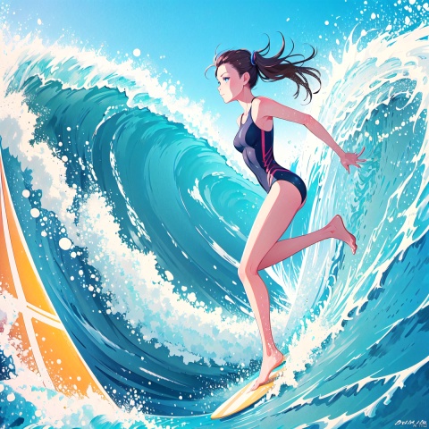  8k, best quality, masterpiece, ultra high resolution, surf,1girl, mascot, color