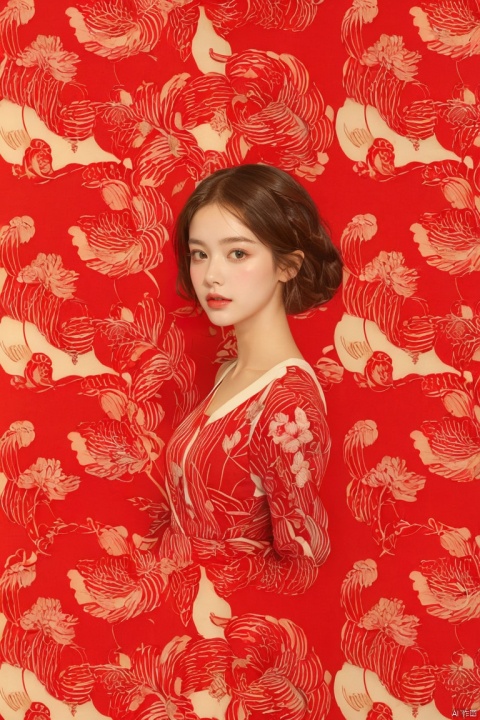  (masterpiece, best quality:1.2),(1girl:1.5),aged vintage paper,
a red pattern with white swirls ,Pencil Draw