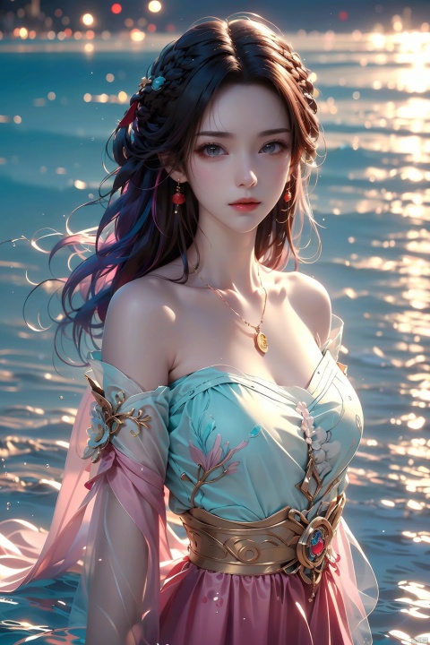  1girl,Bangs, off shoulder, colorful_hair, ((colorful hair)),golden dress, yellow eyes, chest, necklace, pink dress, earrings, floating hair, jewelry, sleeveless, very long hair,Looking at the observer, parted lips, pierced,energy,electricity,magic,tifa,sssr,blonde hair,jujingyi,
(art by Anna Dittman:1)(art by Alessio Albi:1.2),(masterpiece, top quality, best quality, official art, beautiful and aesthetic:1.2),Fine handmade fabric,Dramatic light,cover art body art future girl,A shallow smile,1girl,16yo, Korean Idol, Dynamic Dance, Sexy Clothing,(Oceans:1.5), oil tankers is in the background,cheongsam,White clothes, HUBG_Beauty_Girl, pinger, sd mai, HUBG_Rococo_Style(loanword)