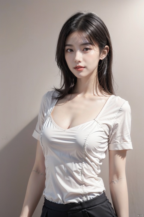  (Good anatomical structure), HDR, UHD, 8K, A real person, Highly detailed, best quality, masterpiece, 1girl,beautiful vintage color, instagram (photorealistic, high resolution:1.4), ((puffy eyes)), looking at viewer, , full body (8k, RAW photo, best quality, masterpiece:1.2), (realistic, photo-realistic:1.37),(sharp focus:1.2), professional lighting, photon mapping, radiosity, physically-based rendering, (pale skin:1.2),(small breasts:1.2), looking at viewer, (middle hair:1.5), portrait, purple eyes, (sliver hair:1.1),bangs, (simple background:1.4), solo, upper body, realistic,(masterpiece:1.4),(best quality:1.4),(shiny skin),fashi-girl,makeup,smile(skinny,closed mouth,shy :1.3) ,(standing,black Stewardess uniform,Necromancer:1.1),medium bust,sexy pose ,