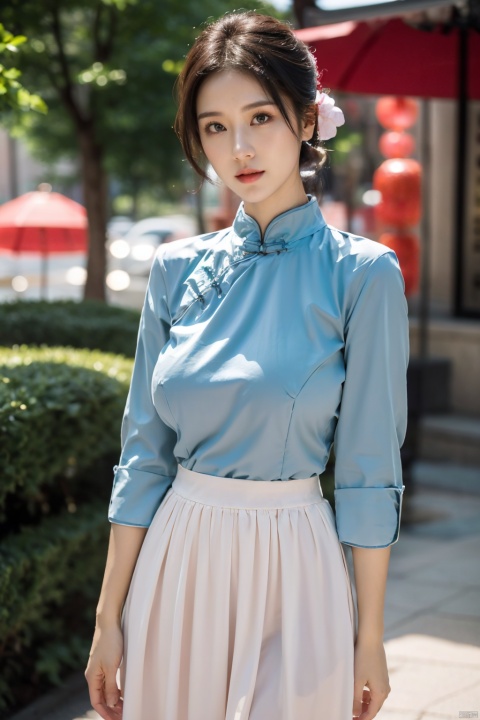  (pink|blue printed chinese upshirt:1.1),
BREAK,
(red long skirt:1.29),1 girl,(big breasts:1.8), high heels,(short hair:1.1), (realistic:1.7),((best quality)),absurdres,(ultra high res),full body,(photorealistic:1.6),photorealistic,octane render,(hyperrealistic:1.2), (big breasts:1.8), (photorealistic face:1.2), (8k), (4k), (Masterpiece),(realistic skin texture), (illustration, cinematic lighting,wallpaper),( beautiful eyes:1.2),(perfect face:1.5),(cute),(standing),(black hair),(long hair), (outdoors),long skirt, QIPAO,, (big breasts:1.89),1girl
