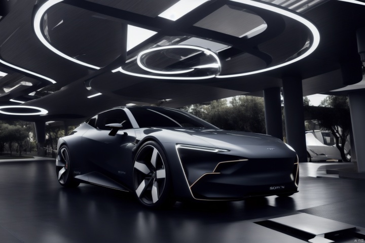  Outdoor, daytime, trees, glowing metal rings, There is a halo above the car, and energy flows into the car,angel rings, ground vehicles, scenery, motor vehicles, cars, roads, vehicle focus, Sony camera, modern architectural background, 8k, DSLR photos, crawler, emauromin style