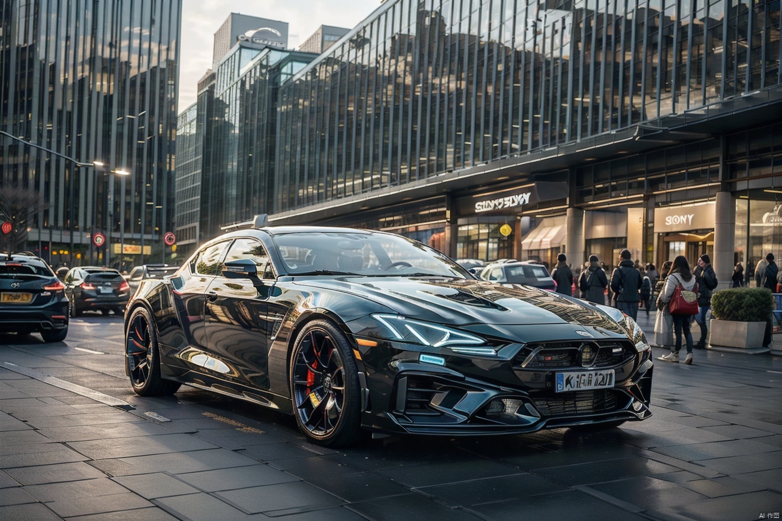  Outdoor, daytime, trees, glowing metal rings, angel rings, There is a halo above the car, and energy flows into the car,ground vehicles, scenery, motor vehicles, cars, roads, vehicle focus, Sony camera, modern architectural background, 8k, DSLR photos, crawler,halo, vehicle_sqc