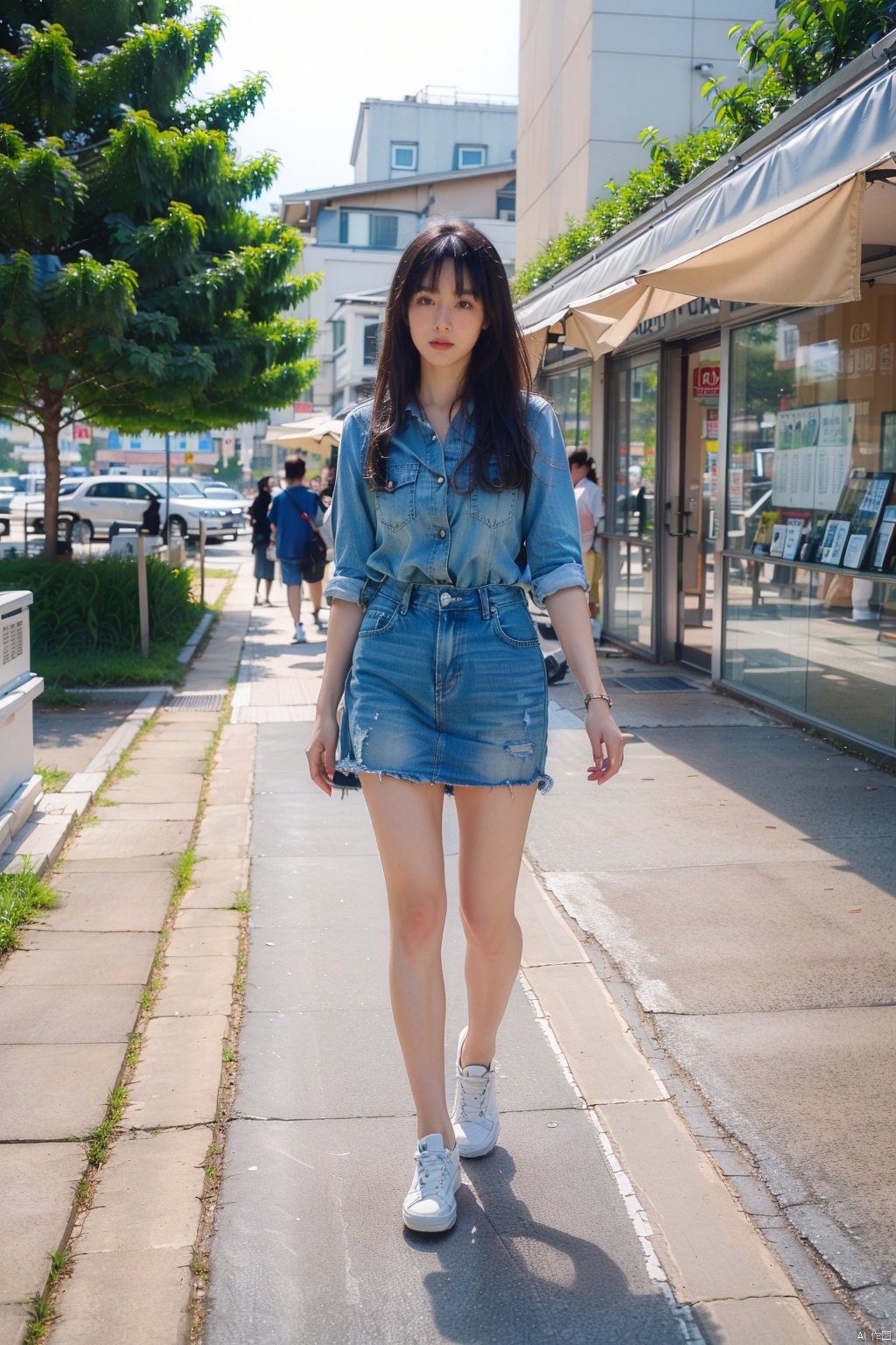  (RAW photo, best quality), (realistic, photo-realistic:1.3), ultra high res, high res, (masterpiece), (best quality:1.4), (bare legs:1.3)side walk,机场, 1girl