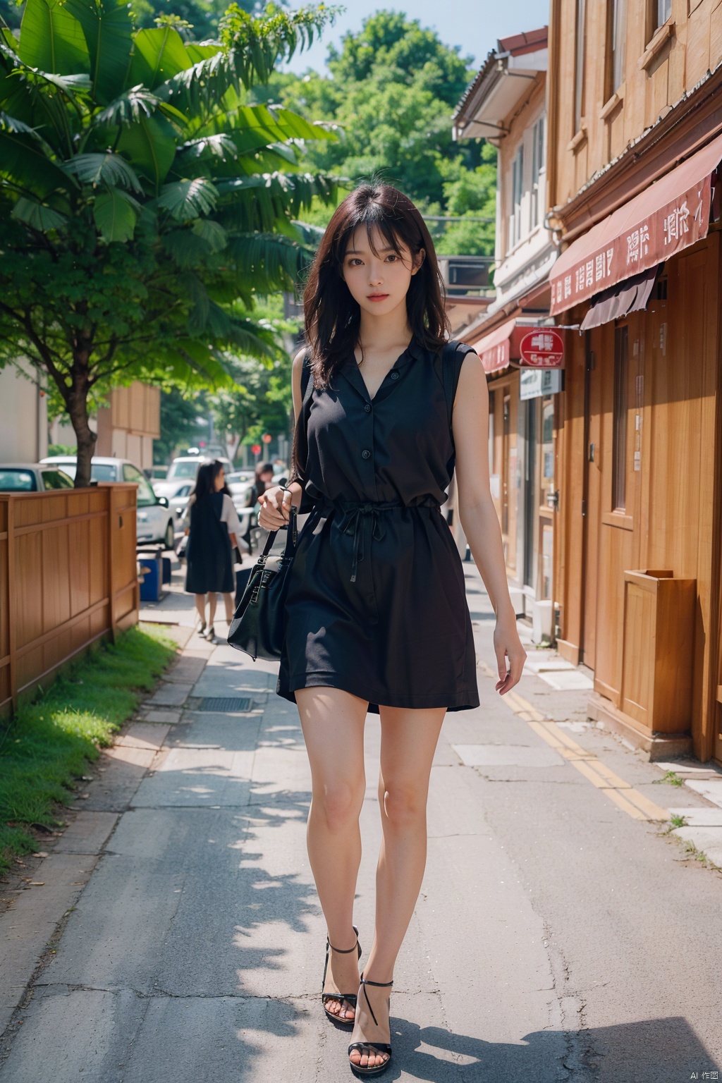  (RAW photo, best quality), (realistic, photo-realistic:1.3), ultra high res, high res, (masterpiece), (best quality:1.4), (bare legs:1.3)side walk,机场