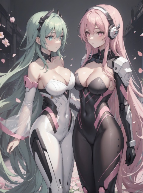  Aliens, galaxy, empire, Spacebase, Startopia, Sweet, Witches, warrior, pink pupils, Furry, zero gravity, petals, fantasy, Cyberpunk, robot, breasts, long sleeves, cleavage, bare shoulders, collarbone, open clothes, helmets, wide shot, best quality, epic scenes, impactful visuals, sense of space,lineart,Dragon scale,long hair, 2girls, 1girl