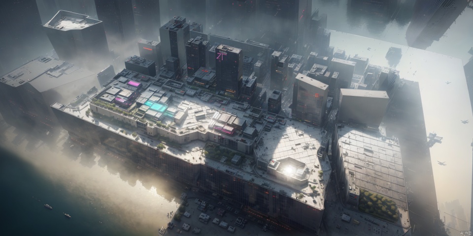 building ,Commercial,square,terrace,reflection,rainny,rain, humidity,((masterpiece)), (cyberpunk1.3),high las ((best quality:1.4)),(ultra-high resolution:1.2),(realistic:1.4),(8k:1.2),nsanely detailed,buildings,architecture,interior light,landscape, art artarchitecture,leaf on top