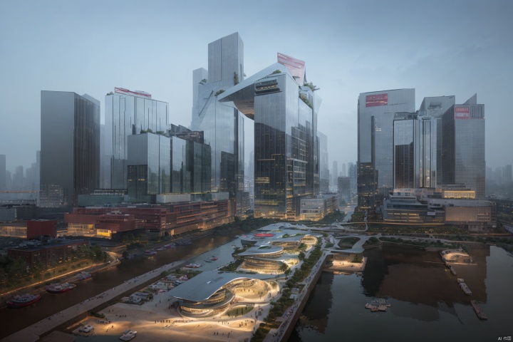 River view, urban, Futuristic, Technological, LAOWANG, WLJZ, MIR, modern architecture