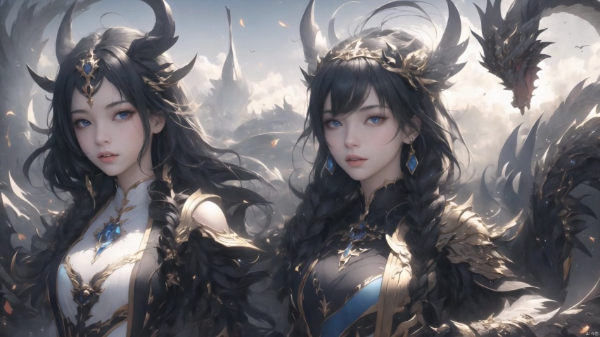 2 girls,dragon girls,dragon horns,dragon wings,cg_game
