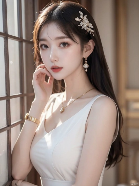 best quality,masterpiece,ultra high res,1girl,big breast,looking at viewer,pure color background,
araffe woman in white dress holding her head with hands,ulzzang,popular korean makeup,skinny girl in white boho dress,popular south korean makeup,goddess jewelry,korean girl,beautiful south korean woman,korean woman,photo of a hand jewellery model,watch photo,wearing a watch,portrait of female korean idol,beautiful young korean woman,translucent stone white skin,lv jewelry,korean women's fashion model,smooth translucent white skin,elegant girl,female actress from korea,Yang Weizhen,wearing elegant jewellery,seseon yoon,silver jewelry,Miho Hirano,diary on her hand,elegant gleaming jewelry,wearing ivory colour dress,holding gold watch,bvlgari jewelry,gorgeous young korean woman,wearing along white dress,jewelry,