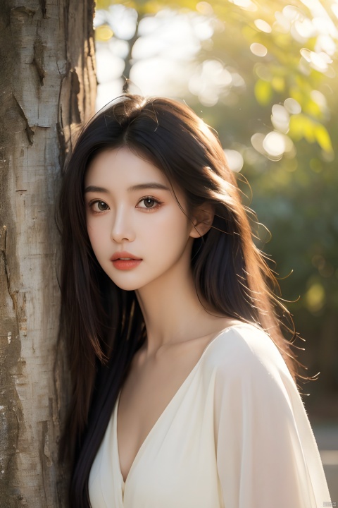  Best quality, masterpiece, ultra high res, (photorealistic:1.2), a girl,Depth of field, golden hour, (rim lighting:1.1), soft shadows, vibrant colors, hazy glow, painterly effect, dreamy atmosphere,A clear face,Black hair, long hair, straight hair, white clothes,Medium-sized *******,