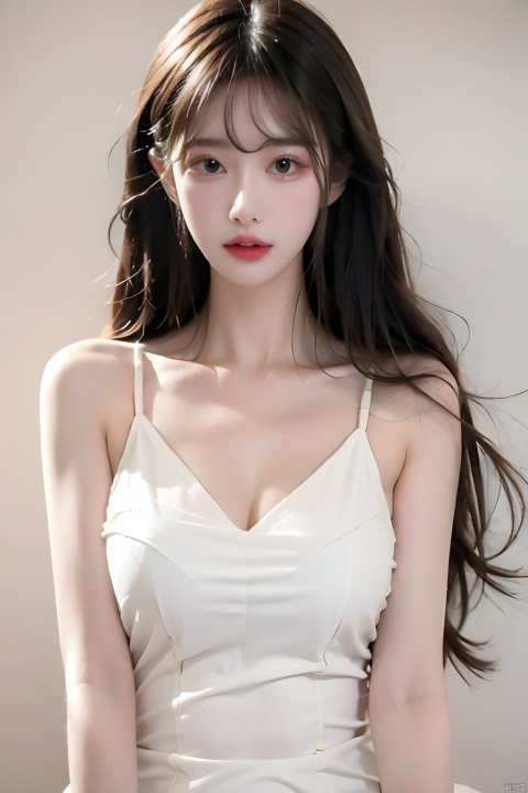  best quality,masterpiece,4k,1girl,upper body,Cover your chest with one hand,solo,skinny,long hair,Straight hair,Black hair,Transparent sleeveless dress,