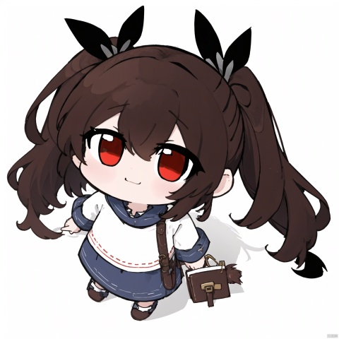 1girl, brown hair, red eyes, twin tails