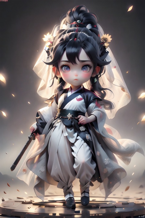 black hair,1girl, Colorful eyes, royal sister, sassy, sci-fi style, Harley, hanfu,shota,larger breast,(The expression is indifferent: 1.2), dofas