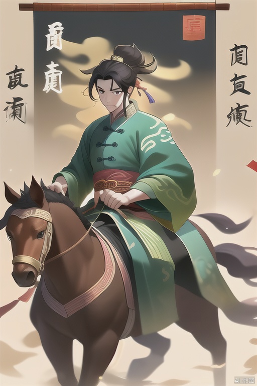 qboy,horse_ridding,traditiona_chinese_black_cloth, Wen Dao Sheng Zun