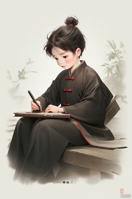 qboy,chinese_clothes_black, abook_in_lefthand