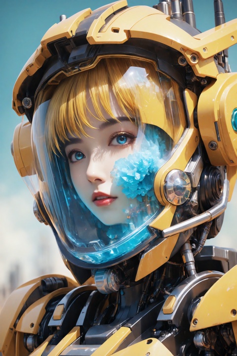 1girl, mecha, ice cream, Close-Up, intricate detail borders, scenery, science fiction, gears, still life