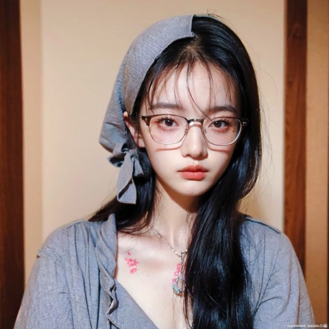  16 years old girl,standing,medium breasts,long_hair,solo,medium breasts,thin, best quality, bust, realistic, album, 1girl,zxx, Add details,wearing glasses, eyes, Single eyelid,serious,(face photo:1.2),no color lens,Chinese