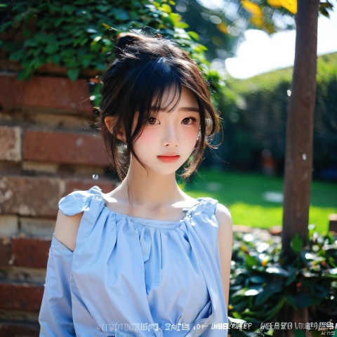  18 years old girl, sunshine,night,1girl,Add details, shine eyes01,ponytail,color contact lenses,blouse under clothes,thin,face photo,looking_at_viewer, depth of field, cxy,