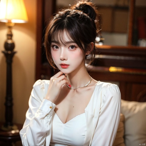  18 years old girl, sunshine,night,1girl,Add details, shine eyes01,ponytail,color contact lenses,blouse under clothes,thin,face photo,looking_at_viewer, depth of field, cxy