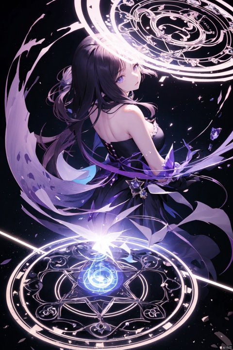 Girl, Gravity Magic, ((Purple and Black)), Magic Circle, Magic Effects, Gradient, Heavy, Gravity,girl,glowify, backlight