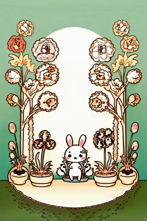 paper-cut style,plants,flowers,rabbit,colorful,fungus poisoning,cute,furry